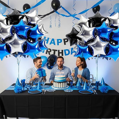 TONIFUL 15 Pcs Star Balloons 18 Inch Large Blue Silver Black Foil Balloons | - Image 4