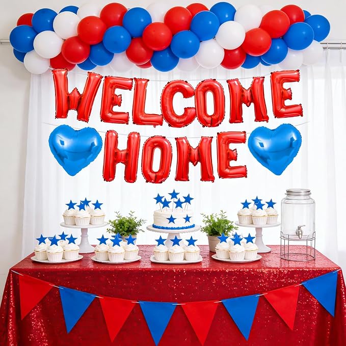 Welcome Home Balloons Blue Red, 16Inch Welcome Home Foil Balloons Banner - Image 6