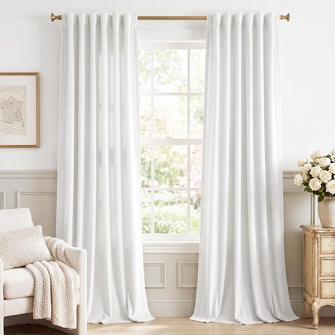 White Velvet Curtains 108 inches Long, Luxury Back Tab Privacy Protect Window by StangH