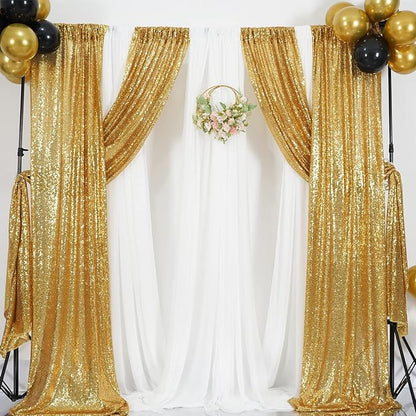 Poise3EHome Gold Sequin Backdrop Curtain, 2 Panels 2Ft x 8Ft Glitter - Image 9