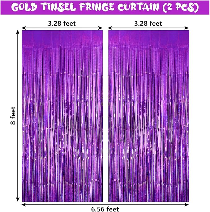 Purple Tinsel Foil Fringe Curtain Backdrop, 2 Pack Metallic Glitter Curtains - Image 3