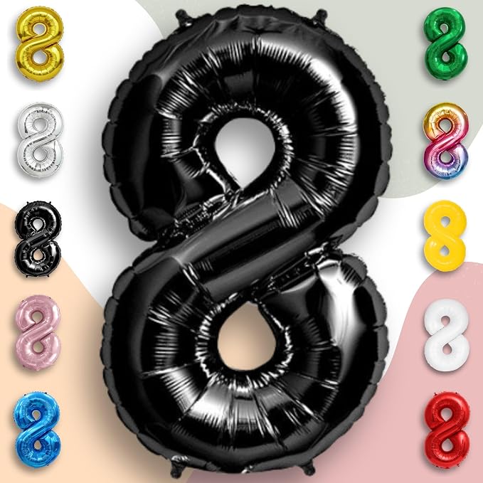 Black Number Balloon 8 Mylar Foil Balloons 16 inch Small - Image 5