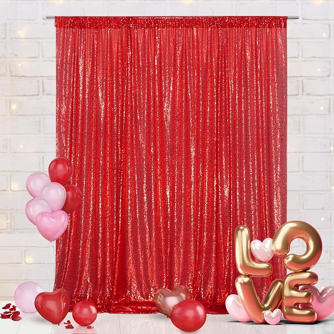 Eternal Beauty Red 3mm Sequin Backdrop 20x10 Ft by EternalBeauty
