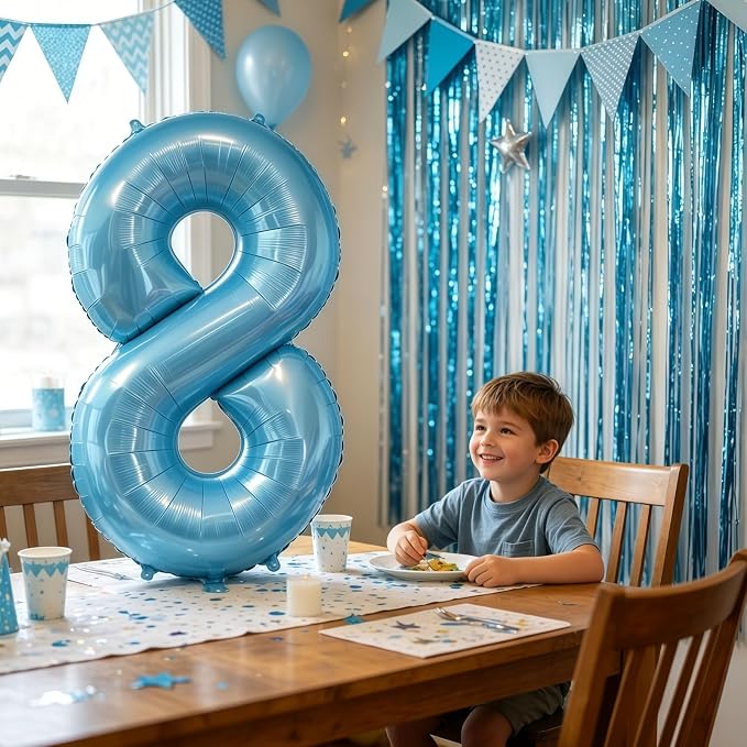 Pastel Blue 8 Balloon Number, Light Blue 8 Balloons - Image 8