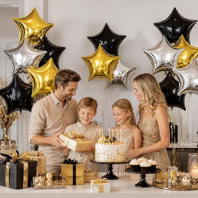 Black Gold Foil Star Balloons, 18 Inches Star Foil Balloons - Image 3