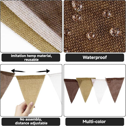 G2PLUS Pre-Strung Burlap Pennant Banners, 30Ft Gradient Brown Fabric Triangle - Image 3