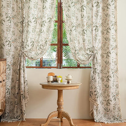ENJOYBRIDAL Floral Curtains 96 Inch Long Semi Sheer Boho Drapes by ENJOYBRIDAL