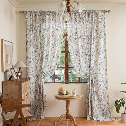 ENJOYBRIDAL Floral Curtains 84 Inches Semi Sheer Living Room Drapes Farmhouse - Image 5