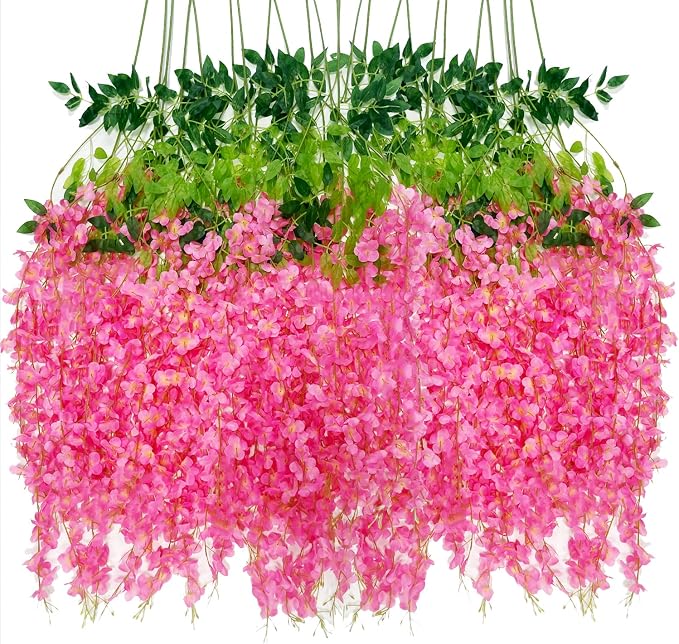 Artificial Wisteria Hanging Flowers Fake Wisteria Flower Garland Silk Vines by WONICE