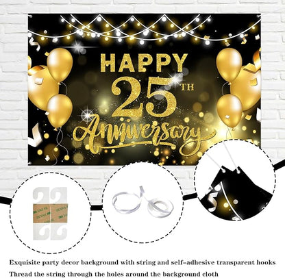 WeBenison Happy 25th Anniversary Backdrop 25th Wedding Anniversary Photography - Image 3