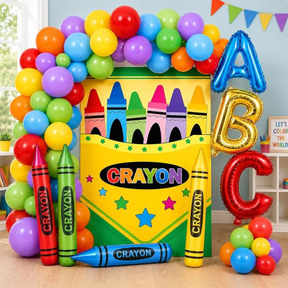 112PCS Crayon Balloon Garland Arch Kit Crayon Box Backdrop by Unknown