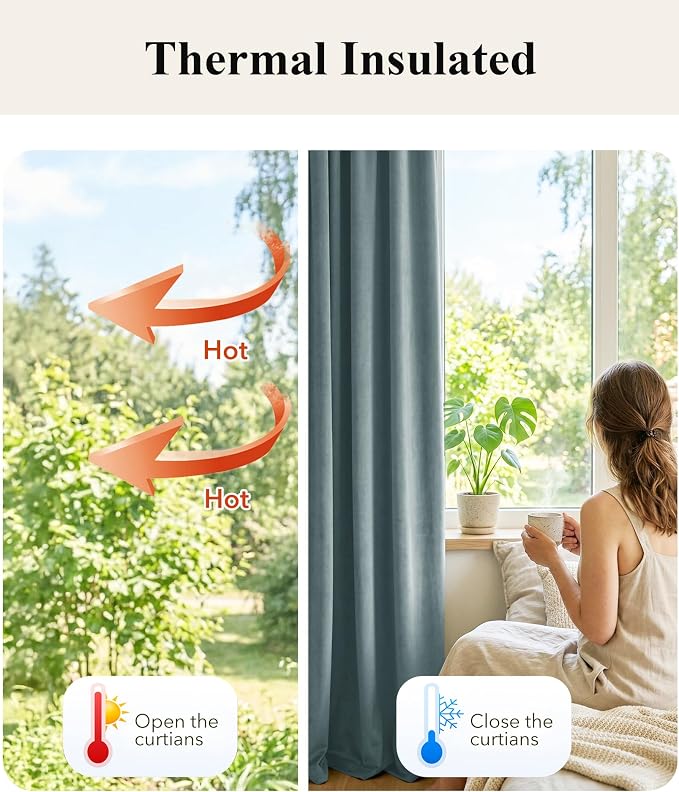 Dark Slate Velvet Curtains for Living Room, W52 x L84 inches, 300GSM Heavy Soft - Image 6