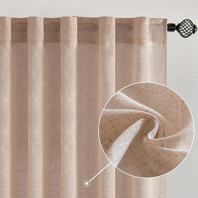 MIULEE Natural Beige Linen Curtains 52x54 Inch Long - Image 2