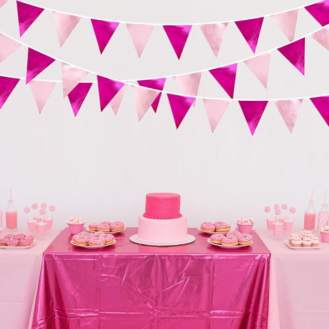 Hot Pink Party Decorations Metallic Fabric Gradient Pink Triangle Pennant - Image 4