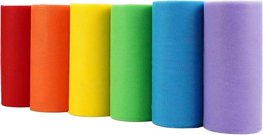 Rainbow Tulle Ribbon 6 Colors Roll Tulle Fabric Rainbow Spool Ribbon by MEEDEE