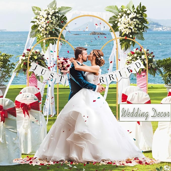 Arch Backdrop Stand and Cover Set Metal Arch Frame Stand Gold - Image 9