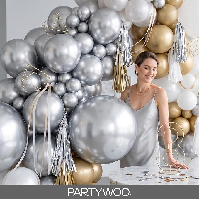 PartyWoo Silver Balloons 101pcs Silver Latex Helium Balloons 12 Inch | Birthday - Image 9