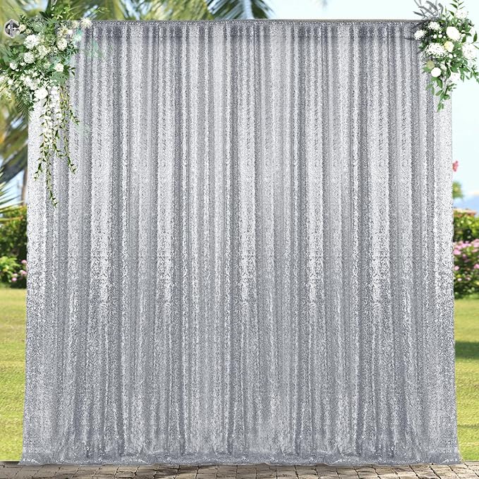 4×8FT Silver Sequin Backdrop Curtain, Photography Backdrop Glitter Curtains - Image 2