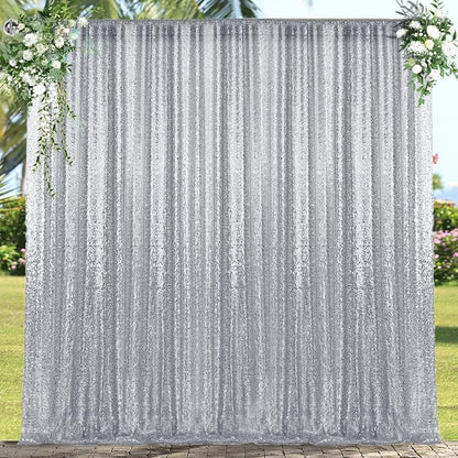 4×8FT Silver Sequin Backdrop Curtain, Photography Backdrop Glitter Curtains - Image 2
