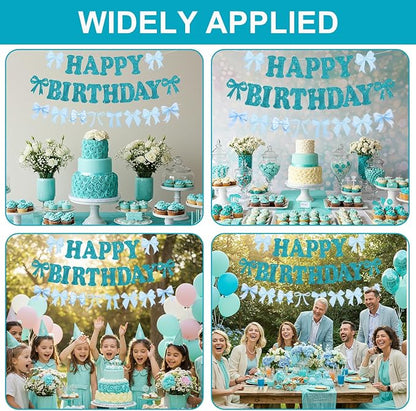 Glitter Lake Blue Bow Happy Birthday Banner Pre-Strung Happy Birthday - Image 7