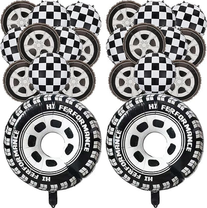 22 Pcs Checkered Tire Balloons, Racetrack Birthday 18 inch Black Checkered by Fezava