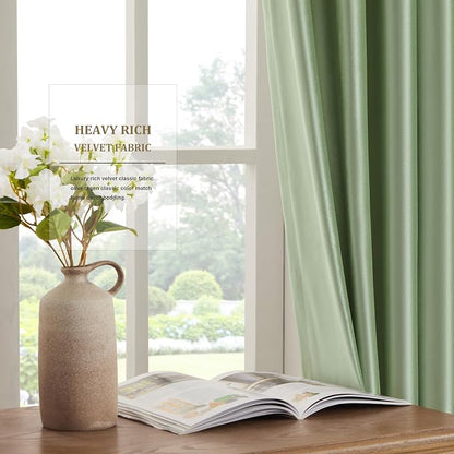 BULBUL Velvet Sage Green Blackout Curtains 90 inch Long - Image 4
