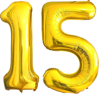 FIROMI 15 Number Balloons Gold Big Foil Mylar 51 Balloon Numbers 40-inch | by Firomi