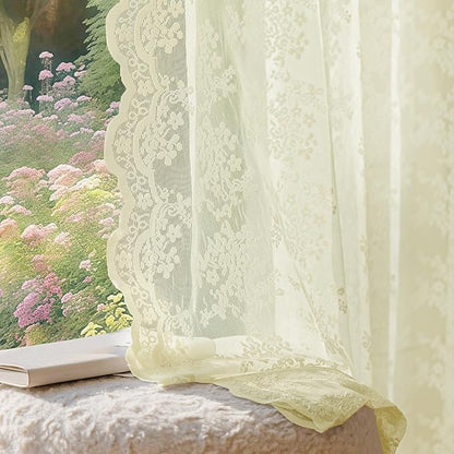 Anmao Vintage Lace Curtains 63 Inches Long 2 Panels Set, Romantic Elegant Light by Anmao