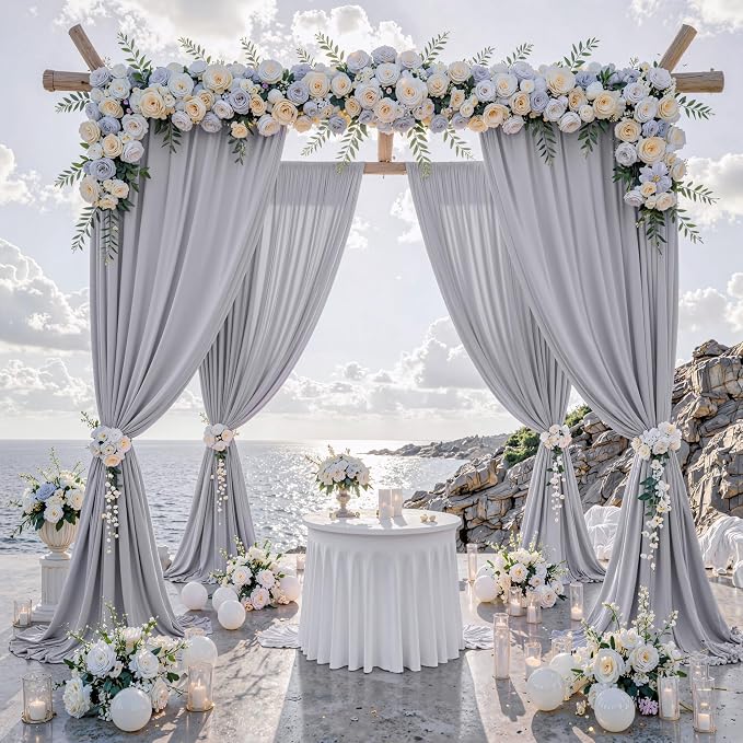 50 ft x 10 ft Wrinkle Free Silver Backdrop Curtain - Image 2