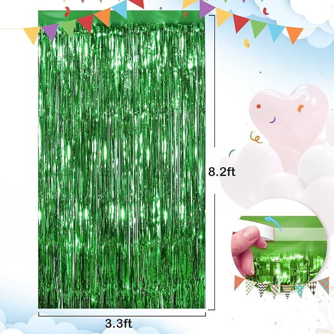 Green Fringe Curtain Party Streamers 2Pack 3.3 x 8.3 Ft Foil Fringe Backdrop - Image 3