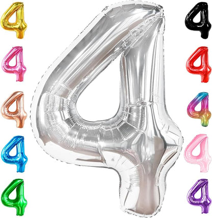 KatchOn Silver Number 4 Balloons 40 Inch, 4 Birthday Decorations | Silver 4 by KatchOn