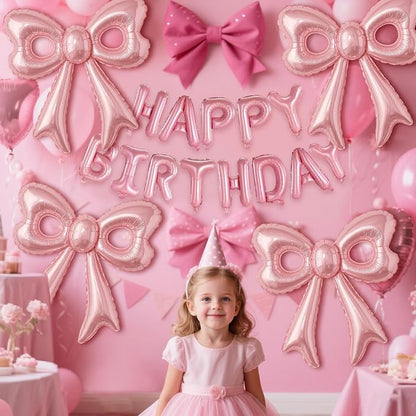 Bow Number 2 Birthday Balloons, 40” Pink Aluminum Foil Balloons Happy Birthday - Image 4