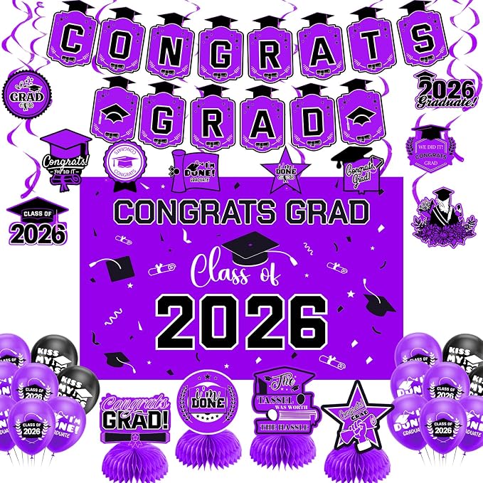 Graduation Decorations 2026 Purple Themed Set by Zerunyiw