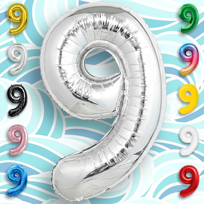 Silver Number Balloon 9 Mylar Foil Balloons 40 inch - Image 4