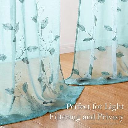 HOMEIDEAS Turquoise Aqua Sheer Curtains 52 X 84 Inches Length 2 Panels - Image 6