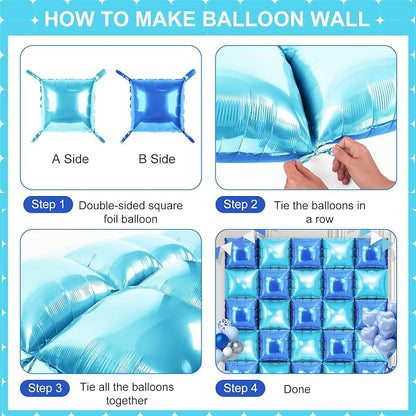 LightBlue and Blue Square Foil Balloons 25 Pcs Metallic LightBlue and Blue - Image 3