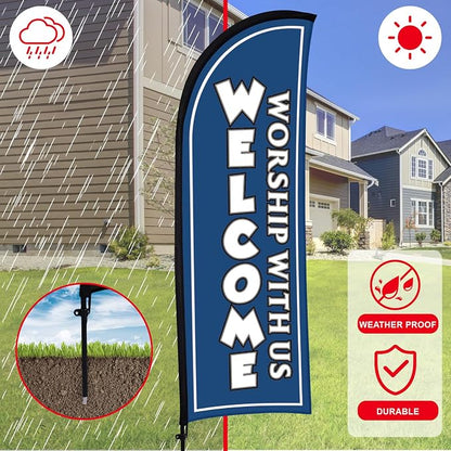 Buryeah 2 Sets Welcome Feather Flag Sign Kit 8 ft Welcome Banners Swooper Flag - Image 6