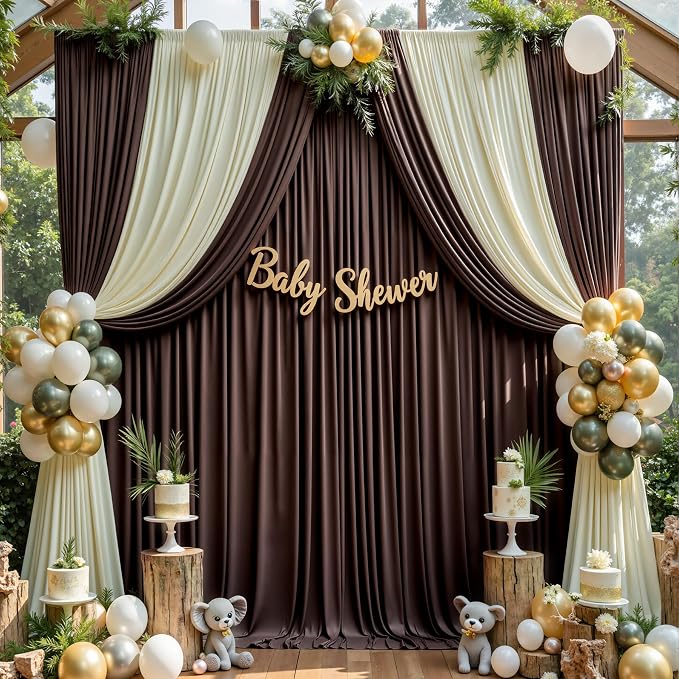 50×14 ft Wrinkle Free Brown Backdrop Curtain - Image 6