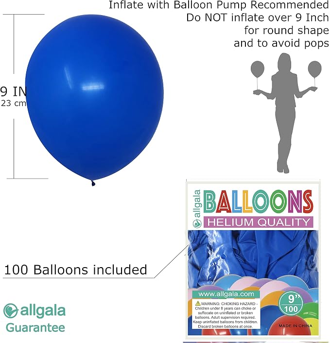 Allgala 100 Count 9 Inch Helium Grade Premium Latex Balloons - Image 2