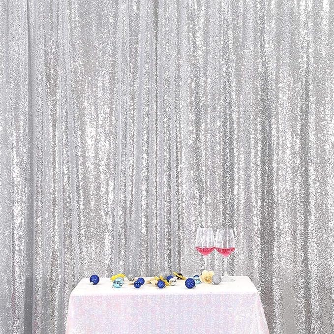 Poise3EHome 5FT x 7FT Silver Sequin Photography Backdrop Curtain by Poise3EHome
