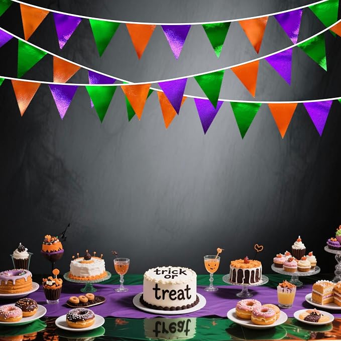 Halloween Party Decorations Metallic Fabric Green Orange Purple Triangle - Image 5