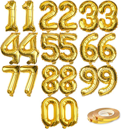 20 Pcs Gold 16" Number Balloons 2 Sets 0-9 Foil Balloon Numbers Décor | Glossy by Makeyourpartypop