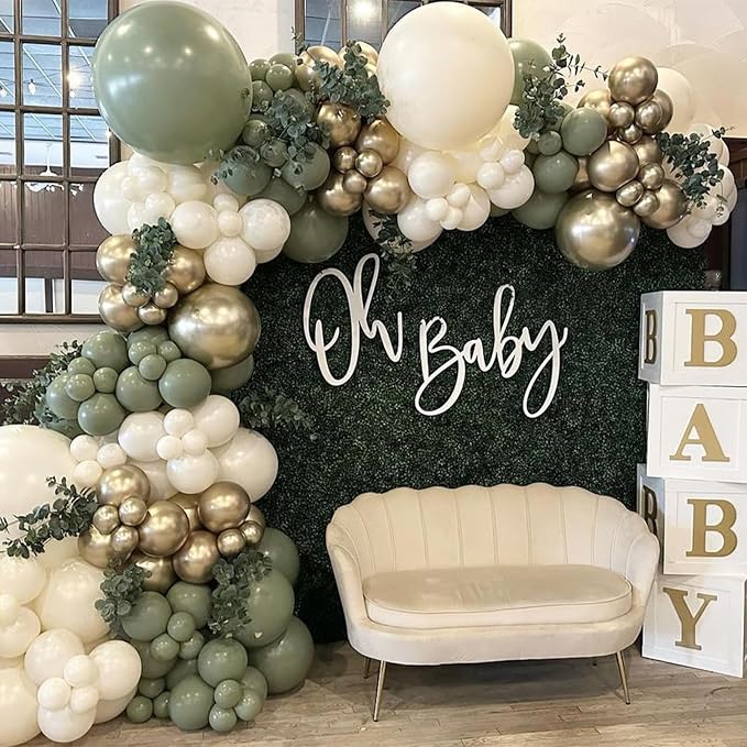 Sage Green Balloons, Different Sizes Eucalyptus Avocado Green Latex Helium - Image 3