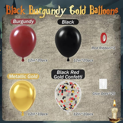 60pcs 12inch Black Burgundy and Gold Balloons, - Image 2