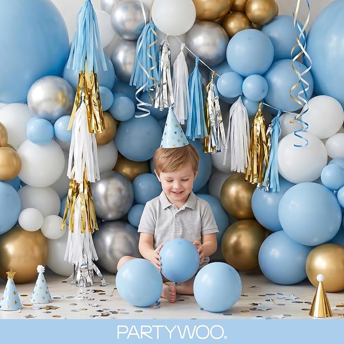 PartyWoo Light Blue Balloons 130pcs Baby Pastel Sky Aqua Blue Color | Different - Image 9