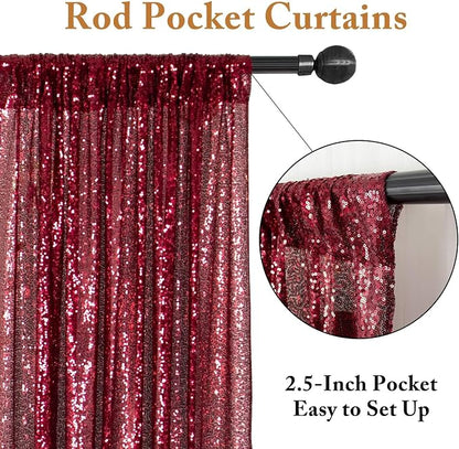 ShinyBeauty Burgundy Sequin Curtain Backdrop 2 Panels 4FTx8FT Wedding Decor - Image 4