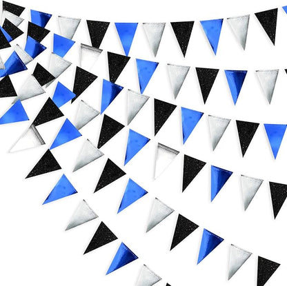 30Ft Navy Blue Black and Silver Party Decorations Royal Blue Triangle Flag by pinkblume