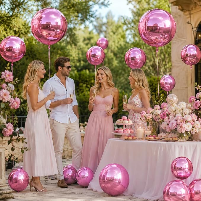 15 Pcs Pink Round Foil Balloons, 22/15/10 Inch 4D Ball Balloons Pink Ball - Image 7