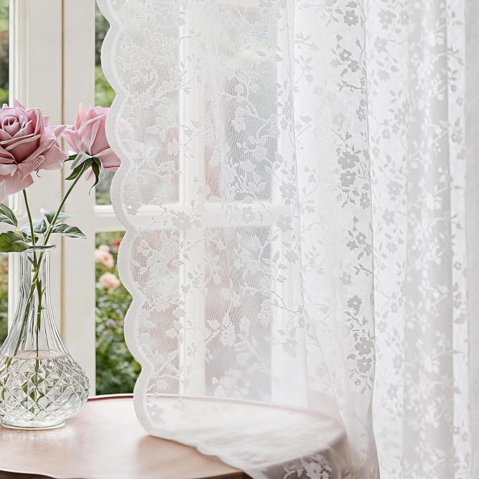 Anmao Vintage Lace Sheer Curtains 45 Inches Long by Anmao