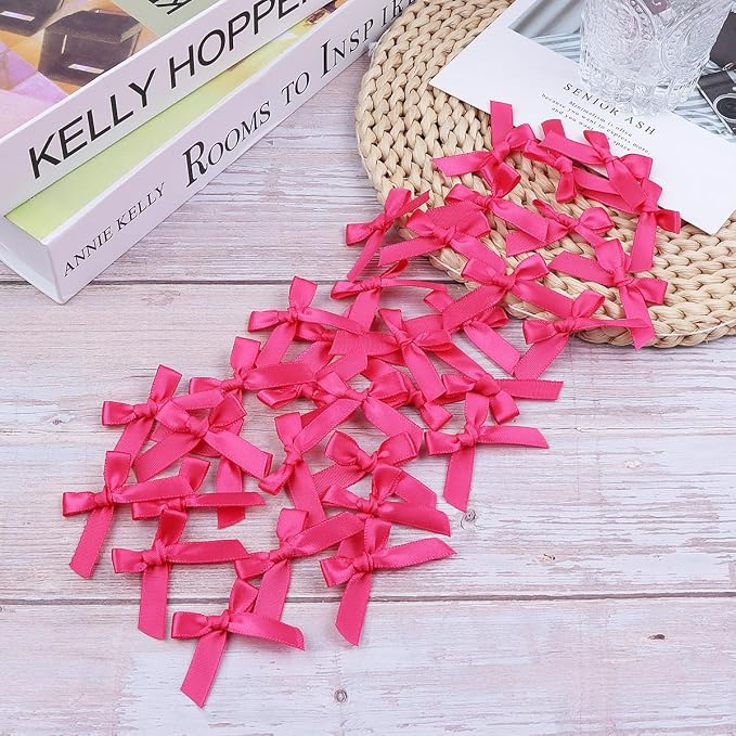 Hot Pink Mini Bows 1.57" 100PCS Small Satin Ribbon Bows - Image 5